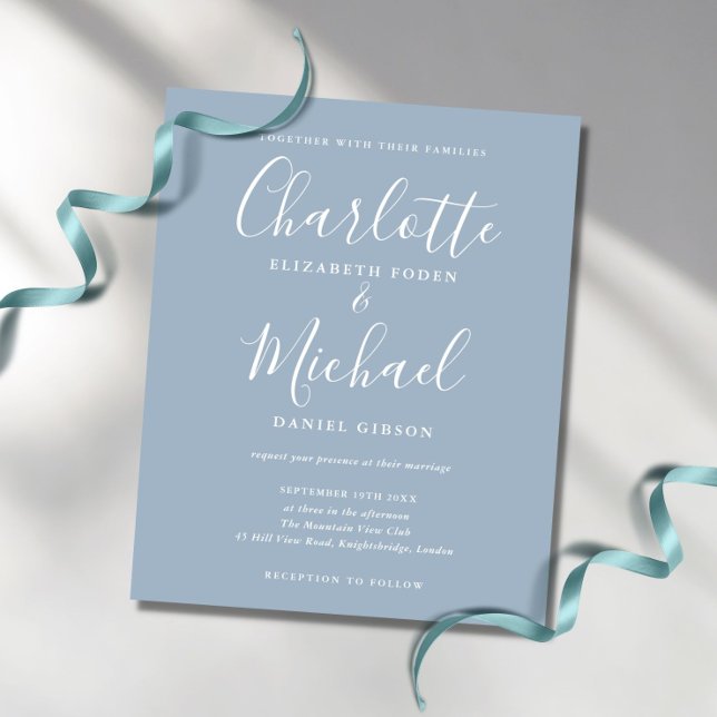 Elegant Dusty Blue Signature Wedding Invitation (Creator Uploaded)