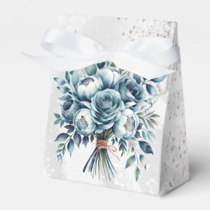 Elegant Dusty Blue Silver Bouquet Wedding Favour Box