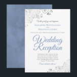 Elegant Dusty Blue & Silver Wedding Reception Invitation<br><div class="desc">These beautiful wedding reception invitations feature a simple yet elegant design with dusty blue script lettering and silver faux foil curls and swirls in the corners. The design is posh,  elegant and classy. Perfect way to invite your friends and family to join in your wedding celebration!</div>
