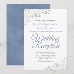 Elegant Dusty Blue & Silver Wedding Reception Invitation