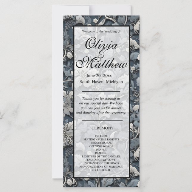 Elegant dusty blue silver white grey floral (Front)
