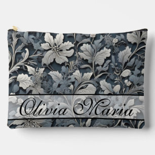 Elegant dusty blue silver white grey floral accessory pouch