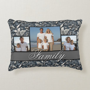 Elegant dusty blue silver white grey floral decorative cushion