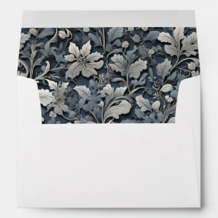 Elegant dusty blue silver white grey floral envelope