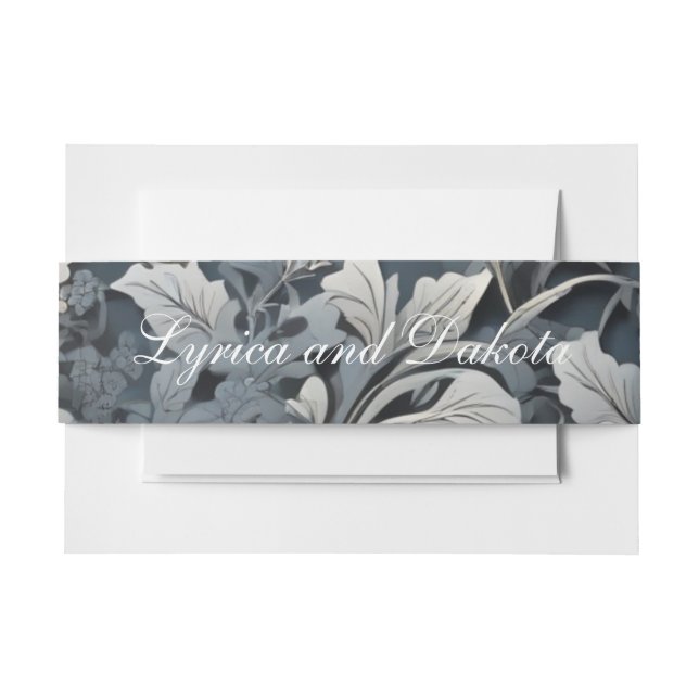 Elegant dusty blue silver white grey floral invitation belly band (Front Example)