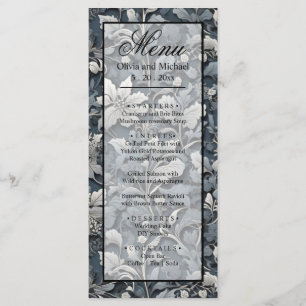 Elegant dusty blue silver white grey floral menu