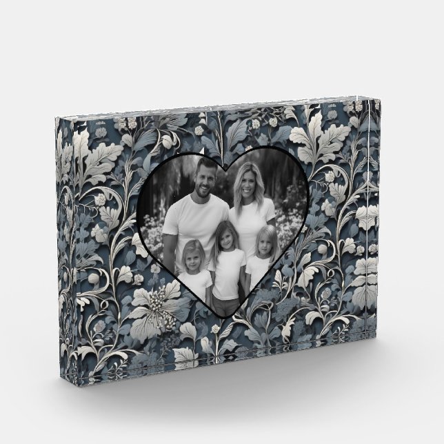 Elegant dusty blue silver white grey floral photo block (Left)