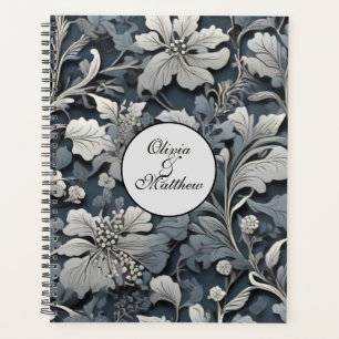 Elegant dusty blue silver white grey floral planner
