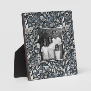 Elegant dusty blue silver white grey floral plaque