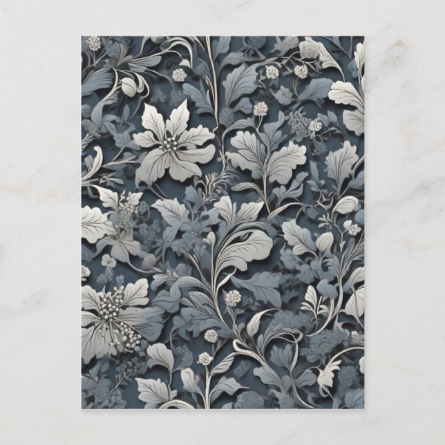 Elegant dusty blue silver white grey floral postcard (Front)