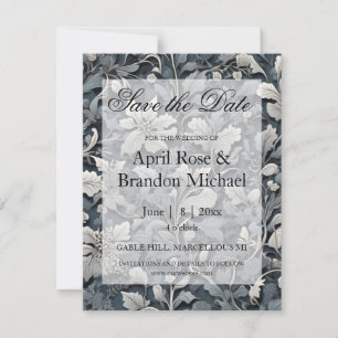 Elegant dusty blue silver white grey floral save the date