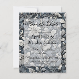 Elegant dusty blue silver white grey floral save the date