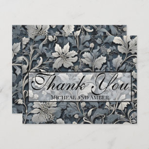 Elegant dusty blue silver white grey floral thank you card