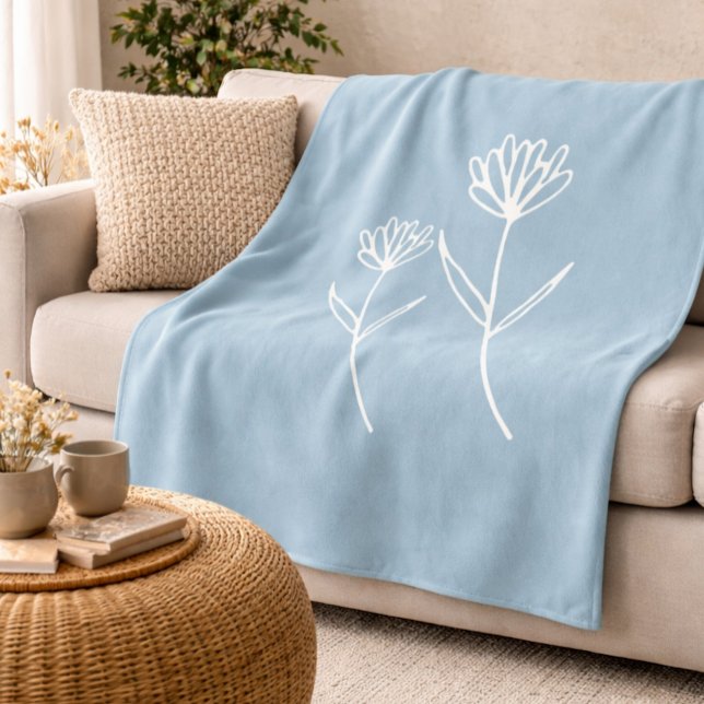 Elegant Dusty Blue Simple Flower  Fleece Blanket (Creator Uploaded)