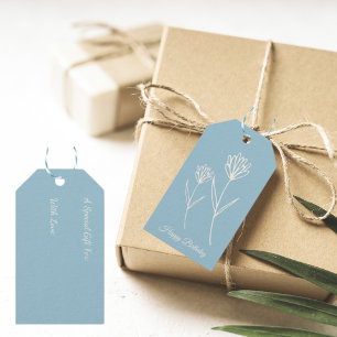 Elegant Dusty Blue Simple Flower Gift Tags