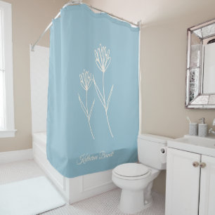 Elegant Dusty Blue Simple Flower Shower Curtain