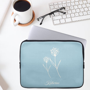 Elegant Dusty Blue Simple Flower Sports Laptop Sleeve
