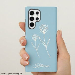 Elegant Dusty Blue Simple Flower Sports Samsung Galaxy Case