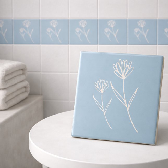 Elegant Dusty Blue Simple Flower  Tile (Creator Uploaded)