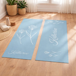 Elegant Dusty Blue Simple Flower Yoga Mat