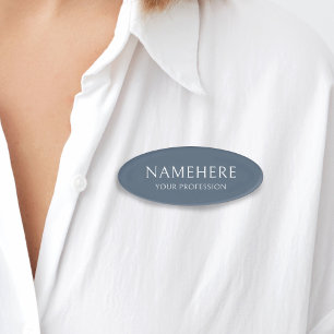 Elegant Dusty Blue Simple Minimalist Modern Oval Name Tag