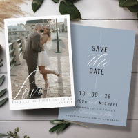 Elegant Dusty Blue Simple Photo Christian Wedding