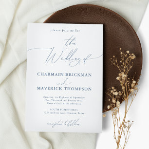 Elegant Dusty Blue   Simple Wedding  Invitation