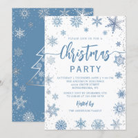 Elegant Dusty Blue Snowflakes Christmas Party