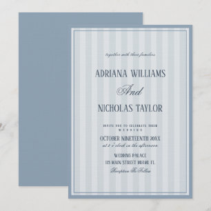 Elegant Dusty Blue Striped Wedding Invitation