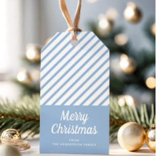 Elegant Dusty Blue Stripes Christmas Gift Tags