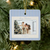 Elegant Dusty Blue Stripes Christmas Photo