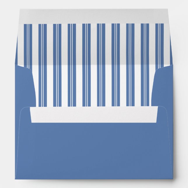 Elegant Dusty Blue Stripes Wedding Envelope (Back (Bottom))