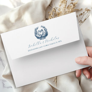 Elegant Dusty Blue Swan Calligraphy Return Address Envelope