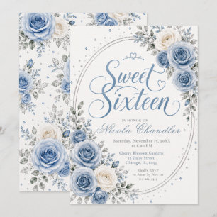 Elegant Dusty Blue Sweet 16 Invitation