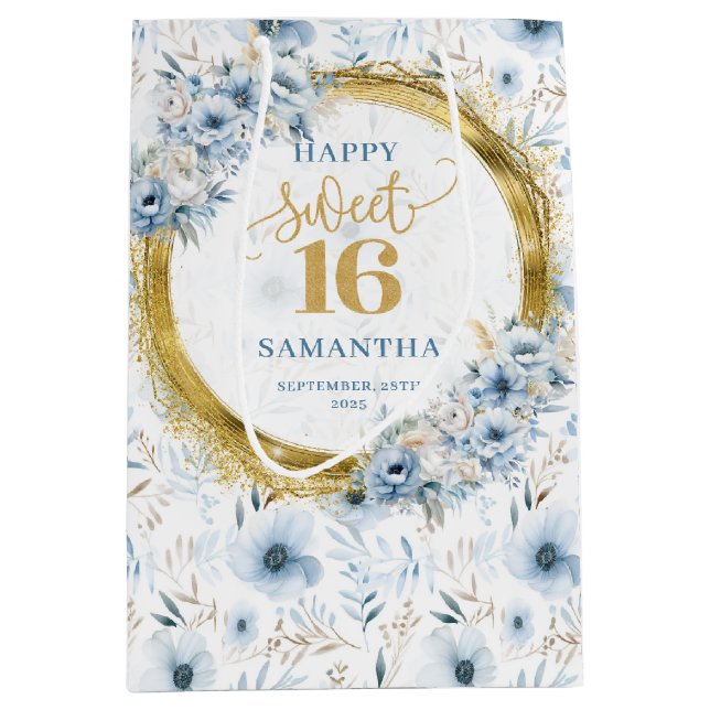 Elegant Dusty Blue Sweet Sixteen Gold Glitter Bag (Front)