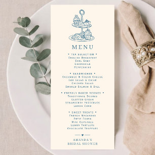 Elegant Dusty Blue Tea Party Bridal Shower Menu