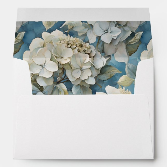 Elegant dusty blue teal ivory floral hydrangeas envelope (Back (Bottom))
