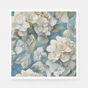 Elegant dusty blue teal ivory floral hydrangeas napkin