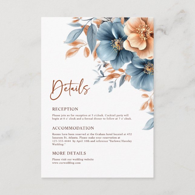 Elegant Dusty Blue Terracotta Wedding Details Enclosure Card (Front)