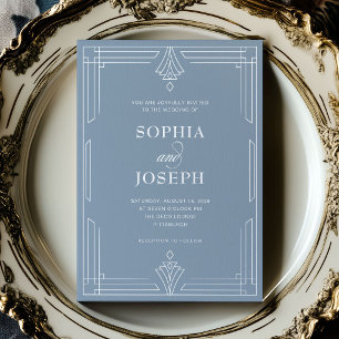 Elegant Dusty Blue Timeless Formal Wedding Invitation
