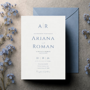 Elegant Dusty Blue Timeless Minimalist Wedding Invitation