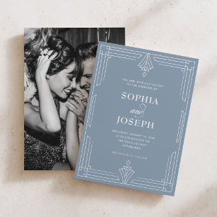 Elegant Dusty Blue Timeless Photo Wedding Invitation