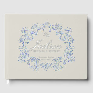 Elegant Dusty Blue Toile Floral Victorian Wedding Guest Book