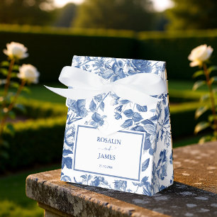Elegant Dusty Blue Toile Floral Wedding Favour Box