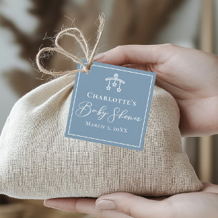 Elegant Dusty Blue Toy Mobile Baby Shower Favour Tags