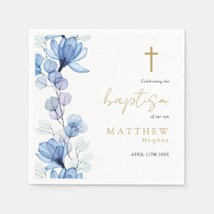 Elegant Dusty Blue Transparent Floral Baptism Napkin