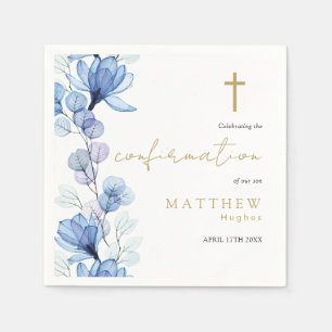 Elegant Dusty Blue Transparent Floral Confirmation Napkin