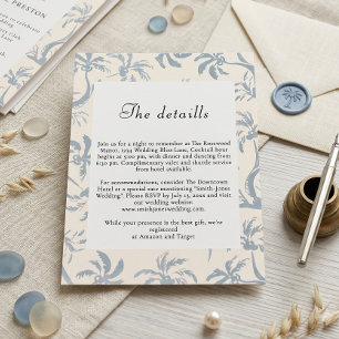 Elegant Dusty Blue Tropical Toile Coastal Wedding  Enclosure Card