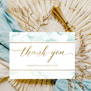 Elegant Dusty Blue, Turquoise and Green Watercolor Thank You Card