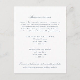 Elegant Dusty Blue Two Hotel Accommodations Enclosure Card